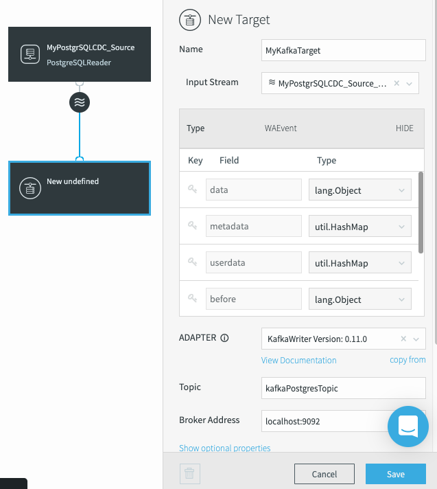 configuring the kafka target