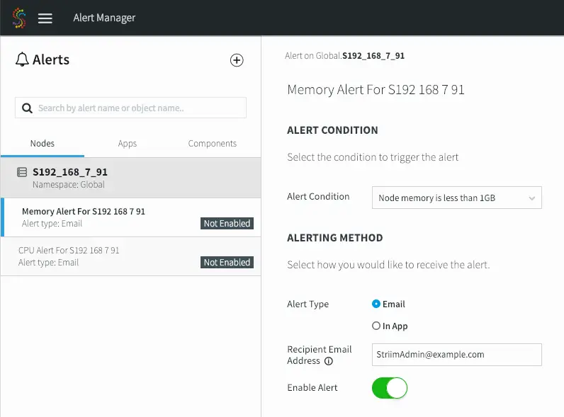 Striim's alerting feature