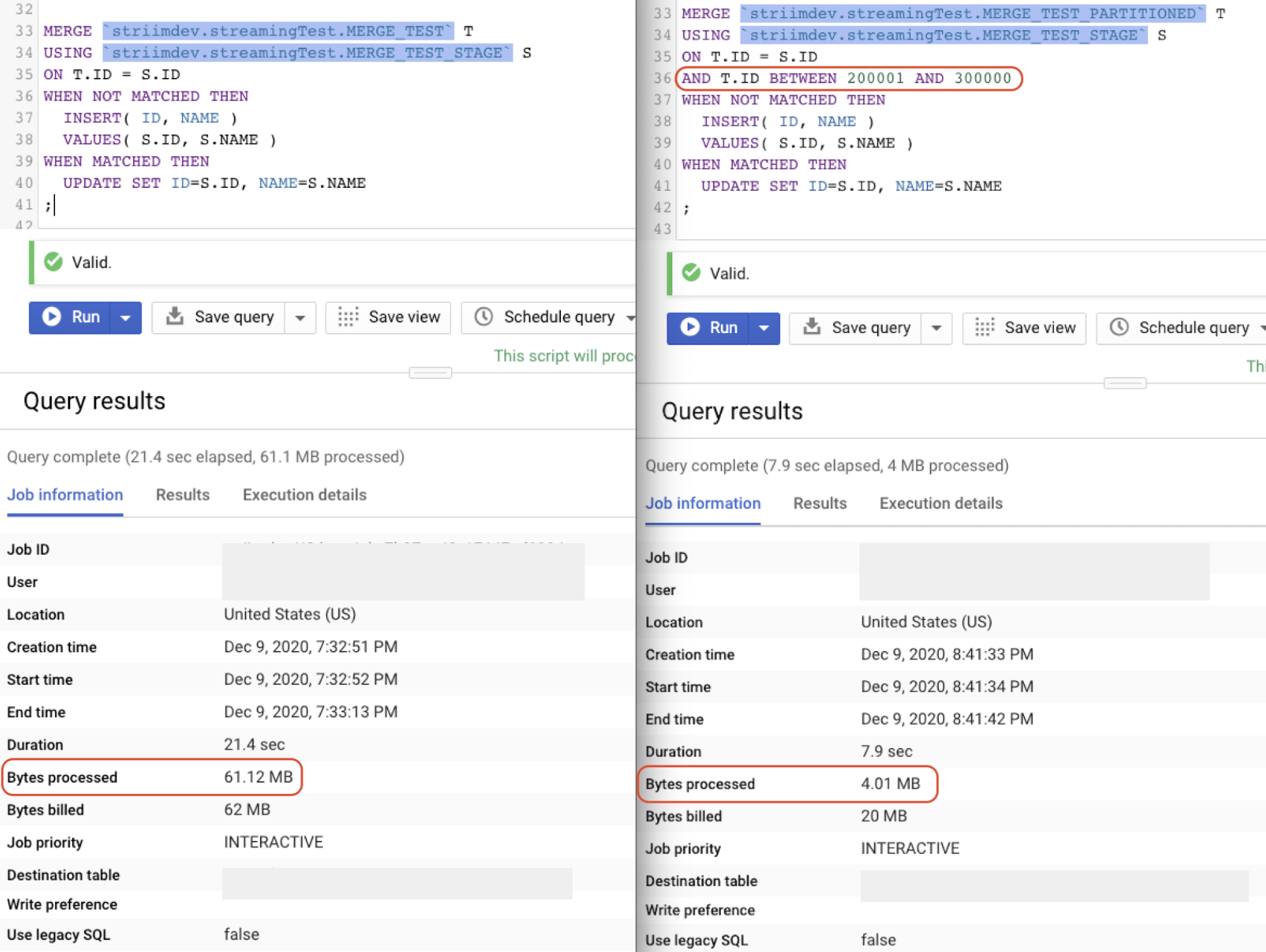 How partitioning a table in BigQuery reduces query costs and time