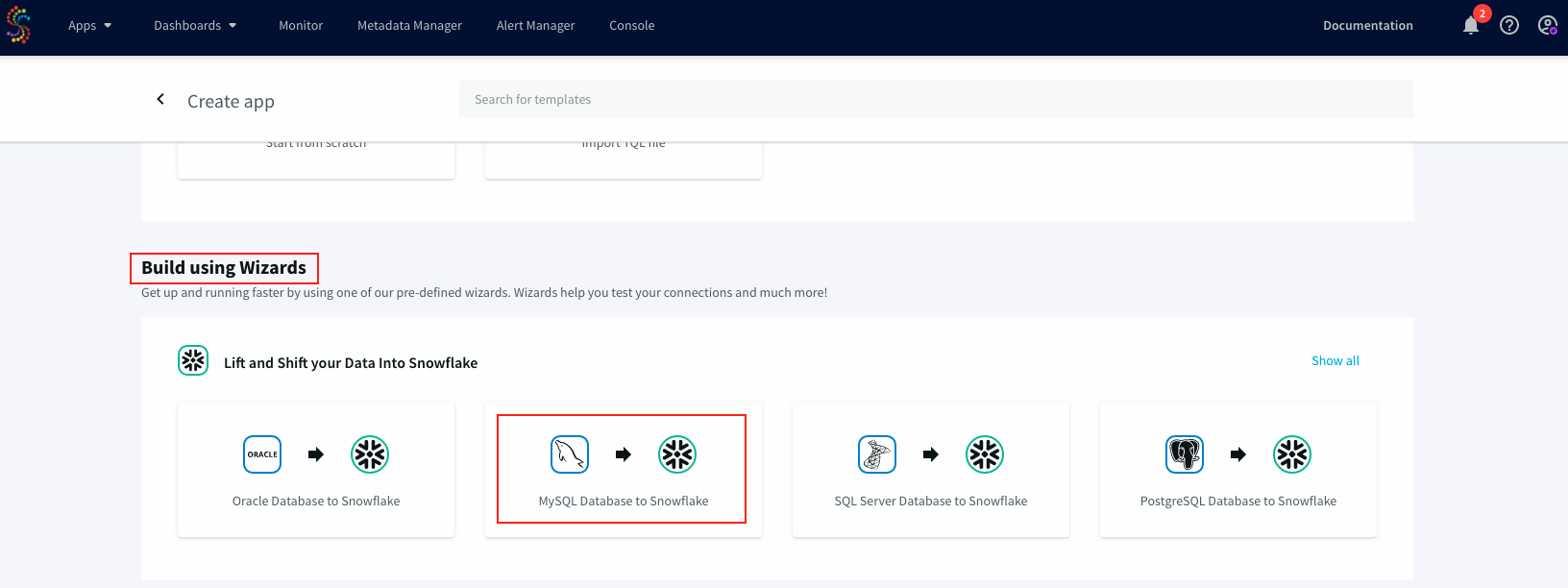 MySQL to snowflake wizard