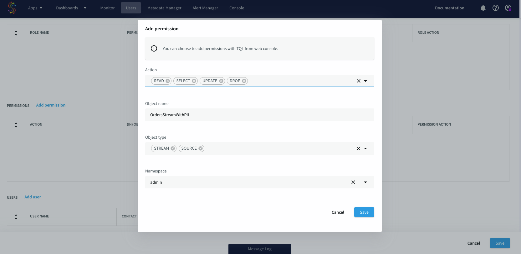 role based access control to streaming data