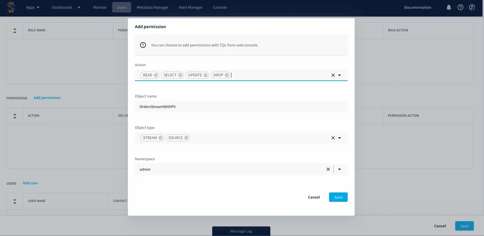 role based access control to streaming data